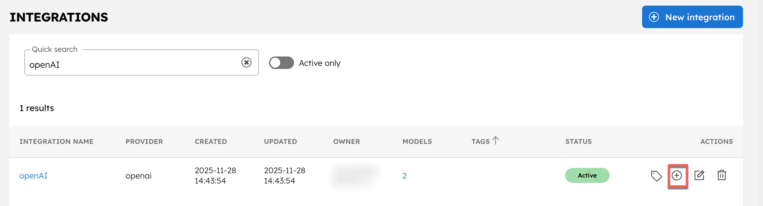 Adding model to an OpenAI integration