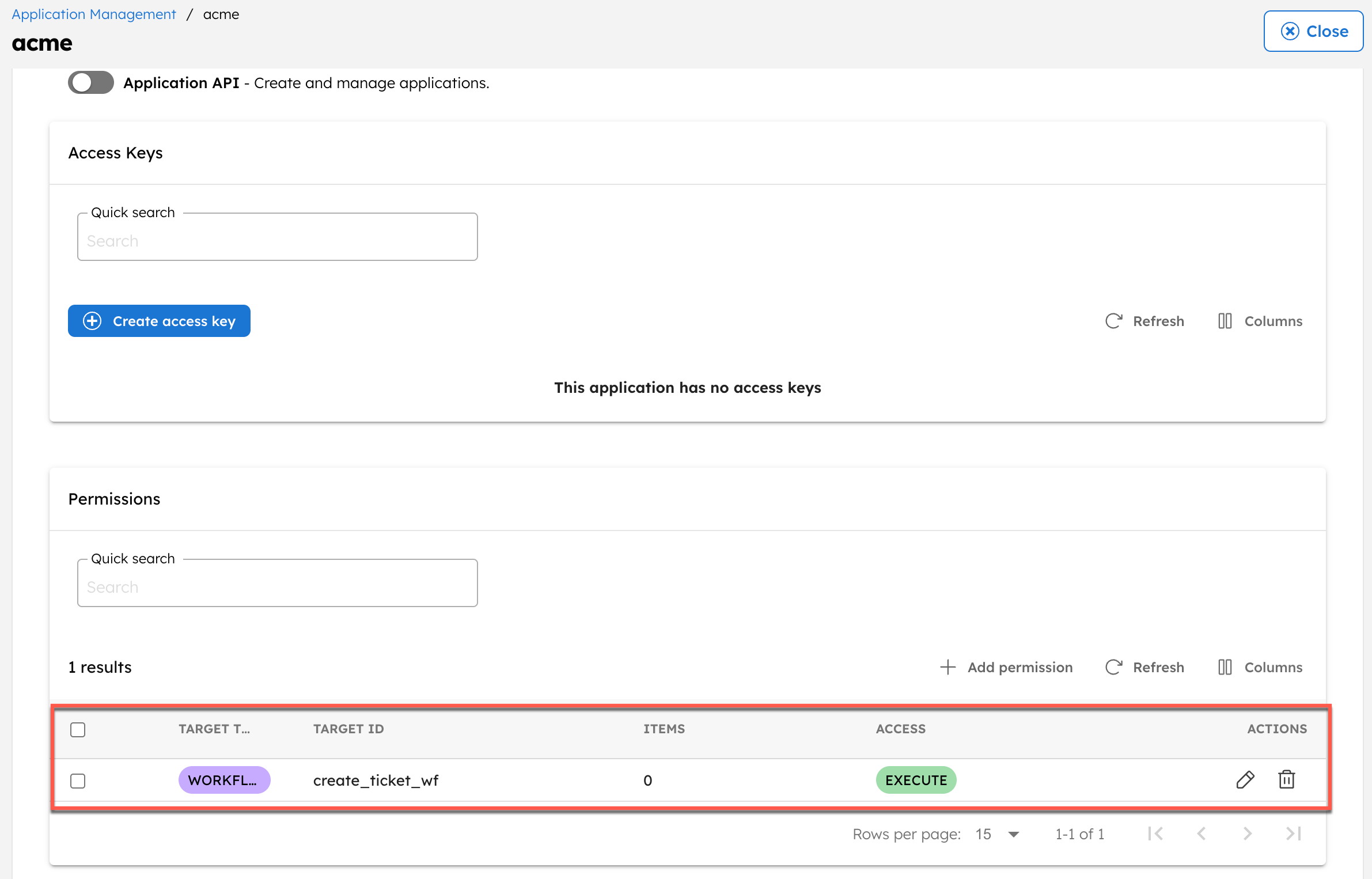 App permission for ticket workflow