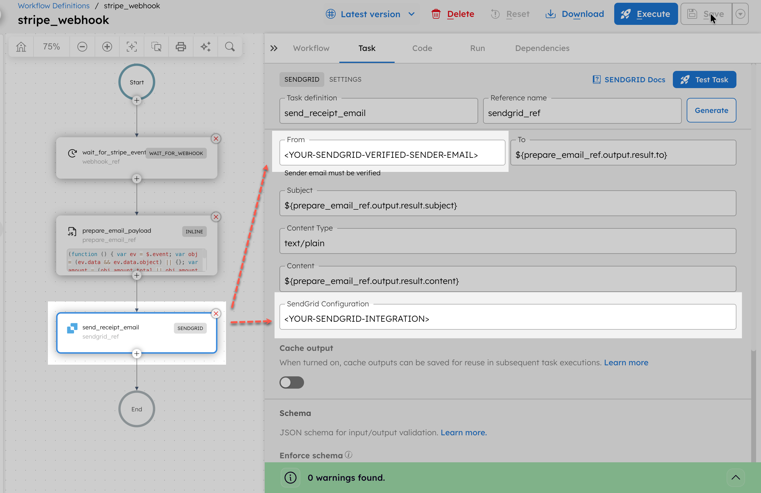 Modifying sendgrid task details