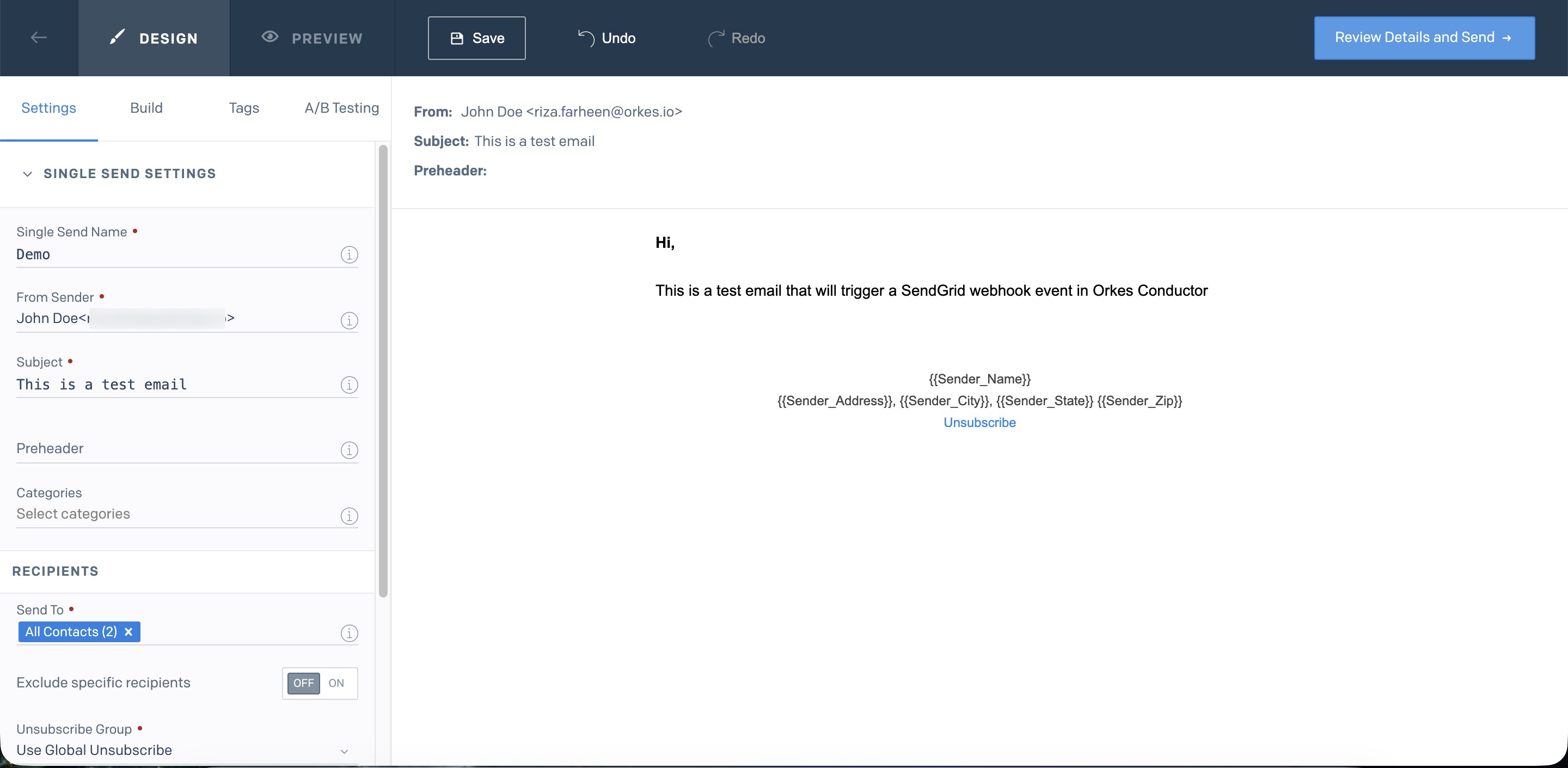Creating a Single Send in Webhook