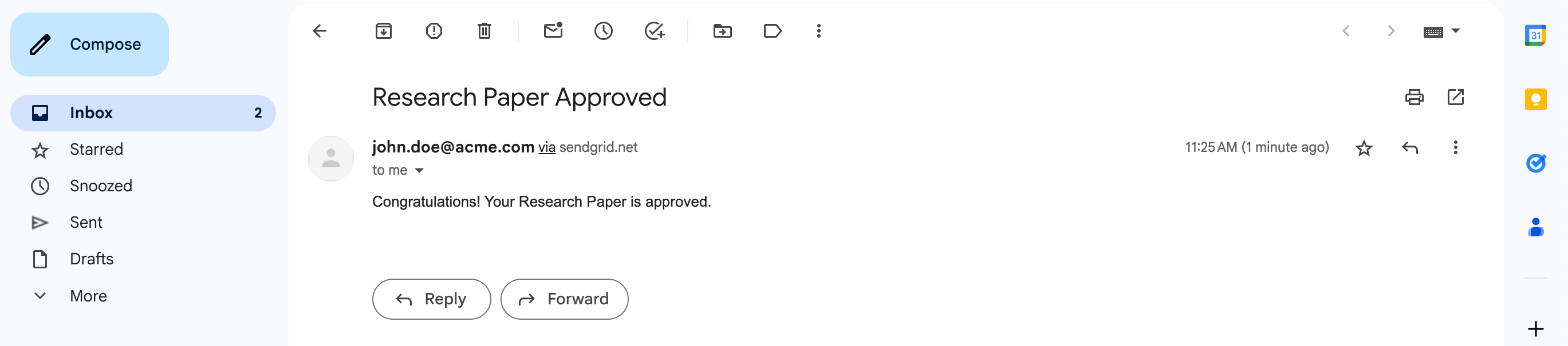 Doc approval email received via SendGrid