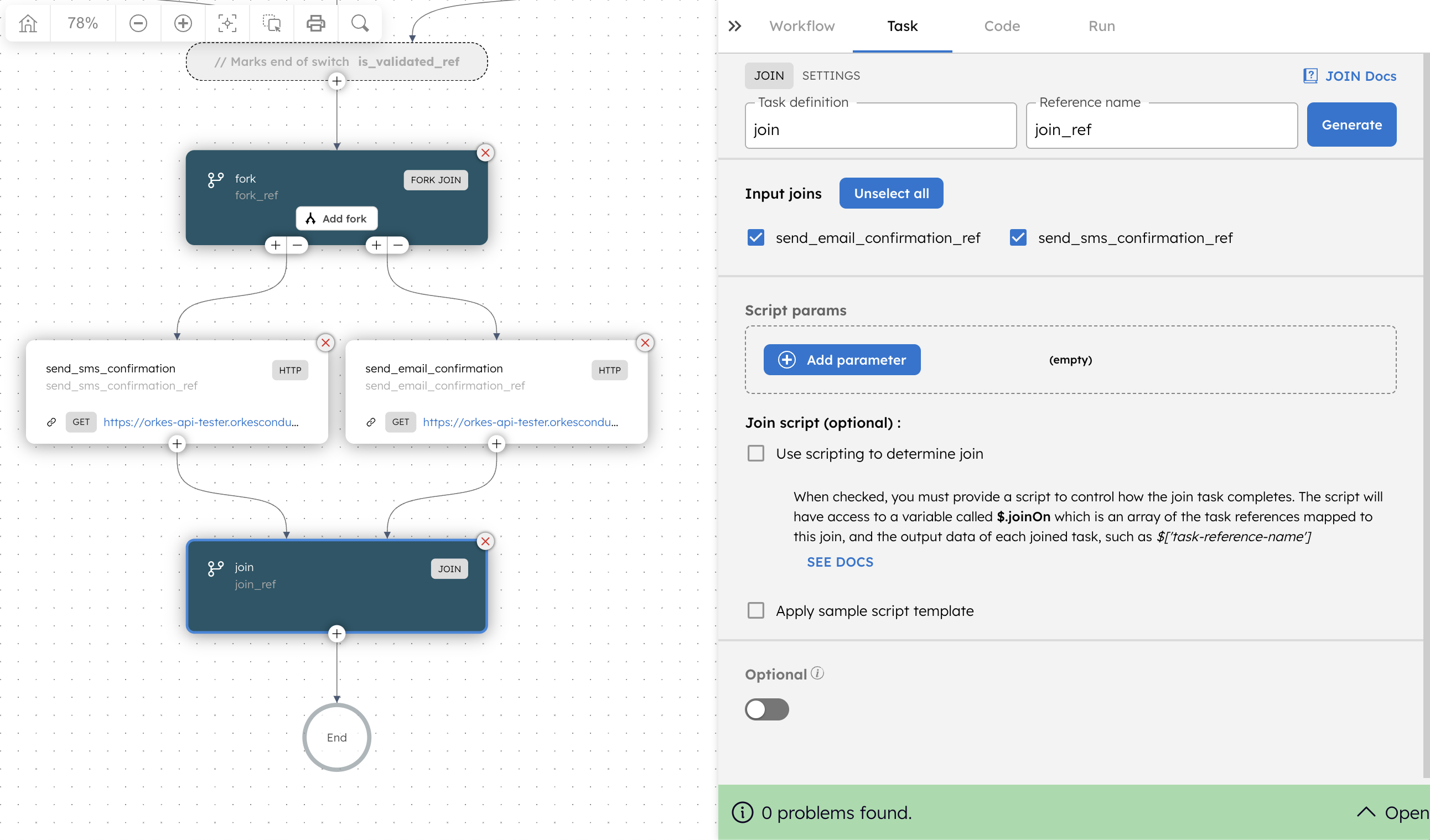 Screenshot of the Fork/Join task in Conductor.