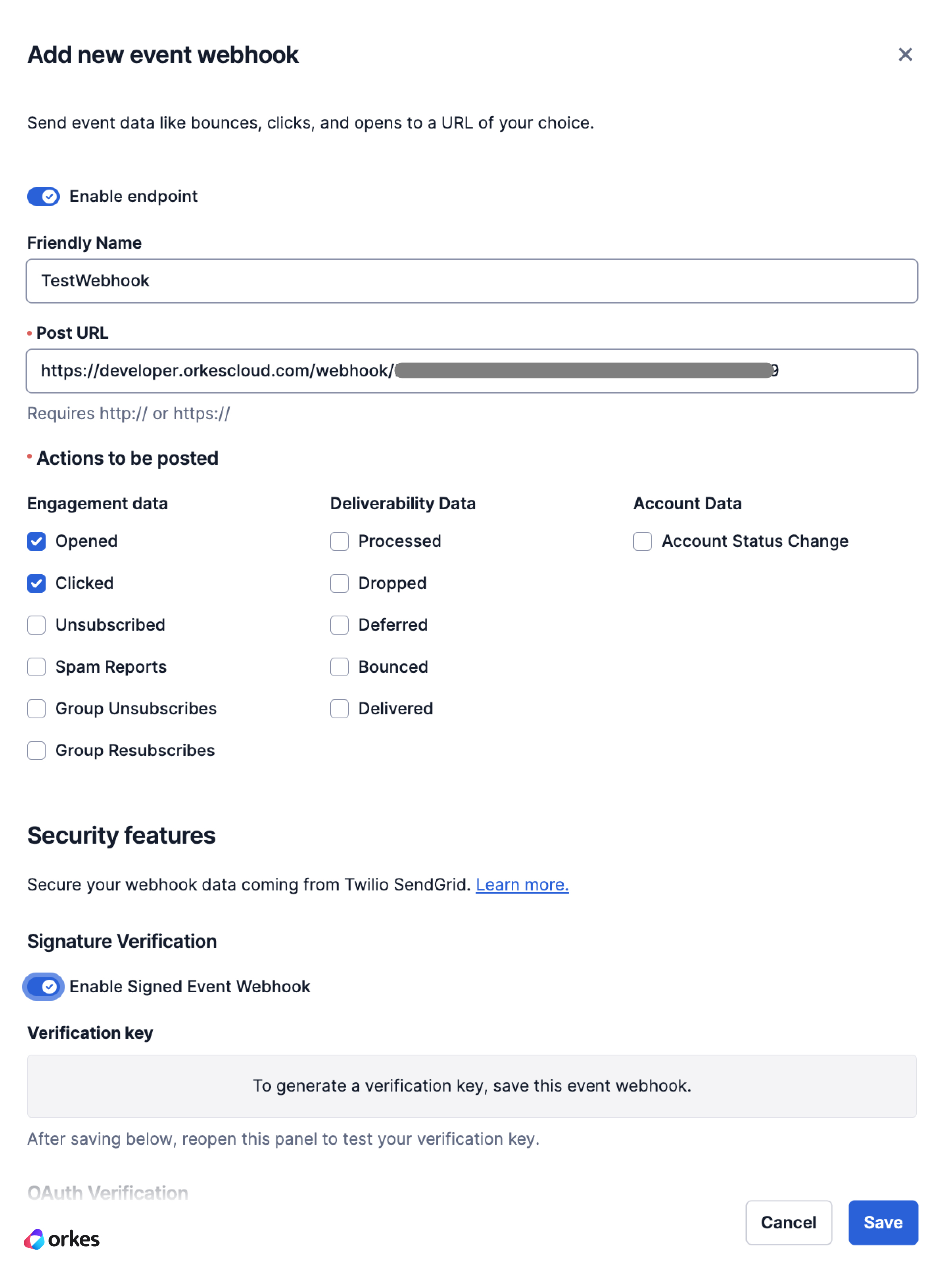 Configuring an event webhook in SendGrid