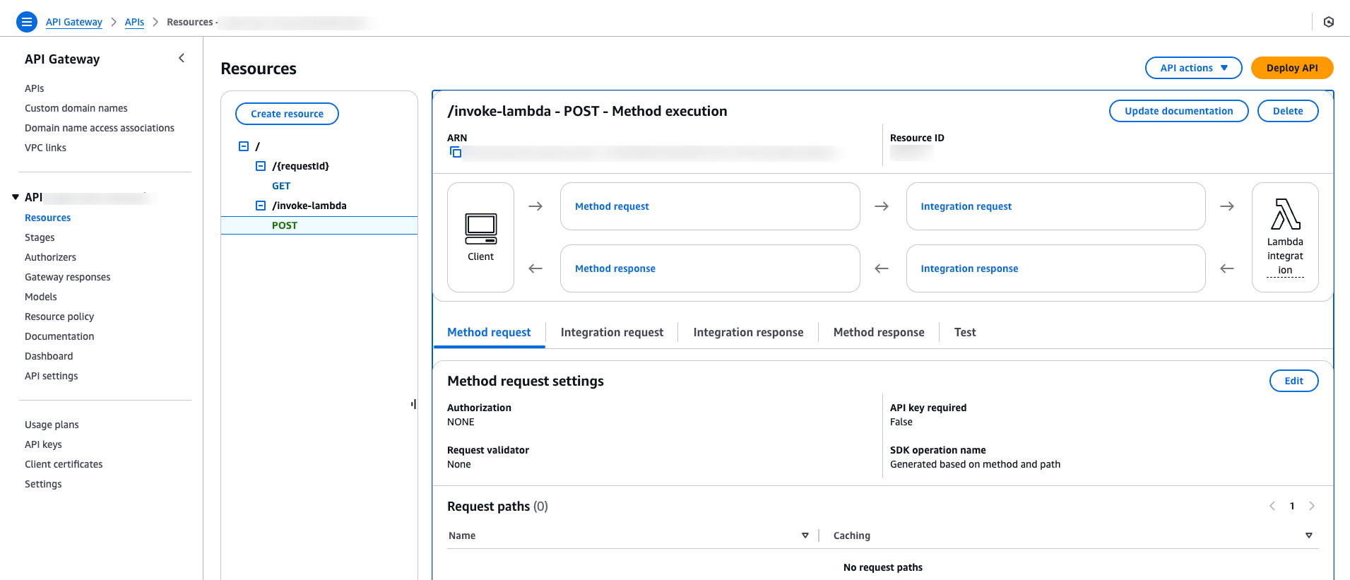 API for invoking Lambda function