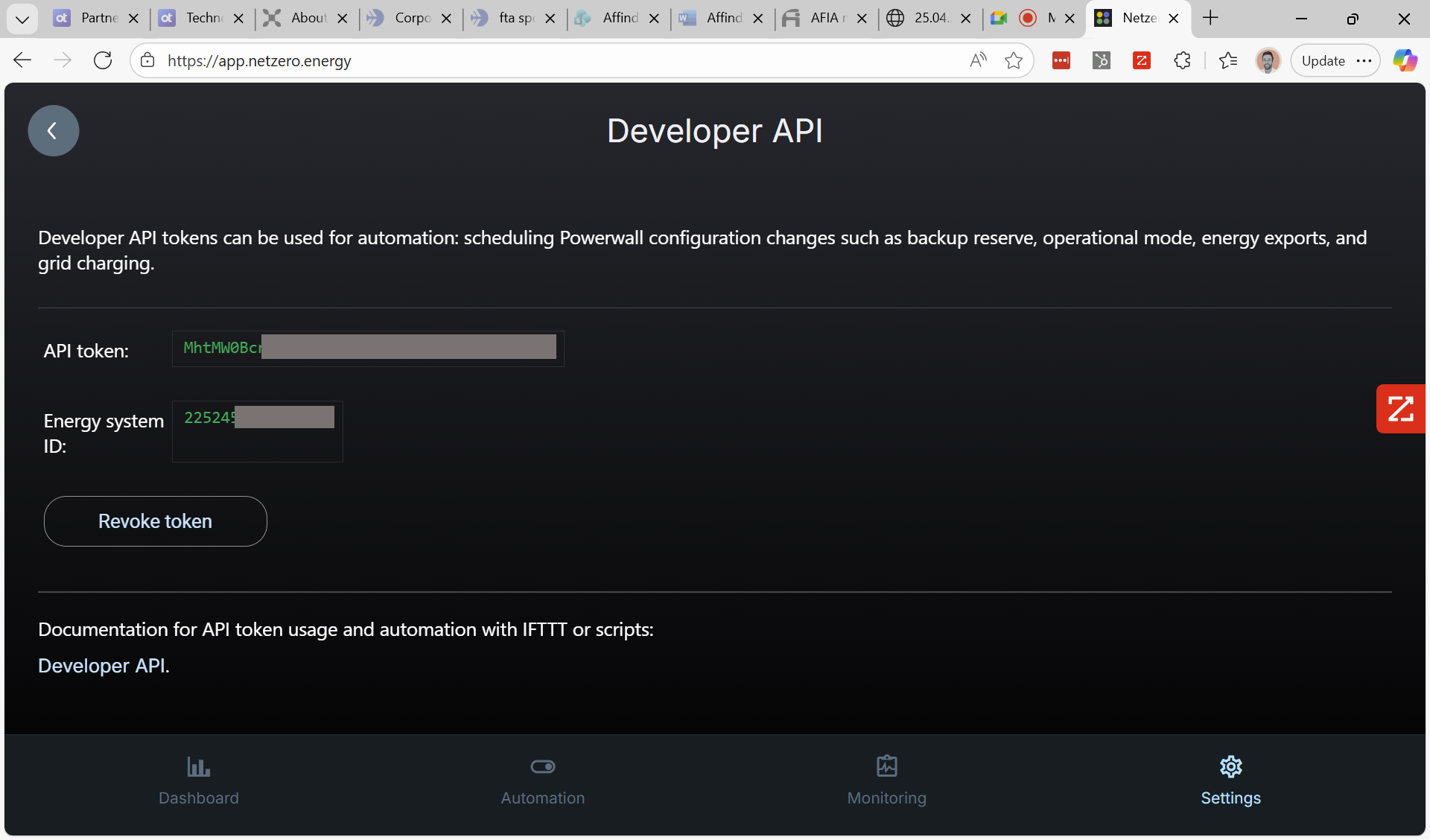 A screenshot of the NetZero Developer screen