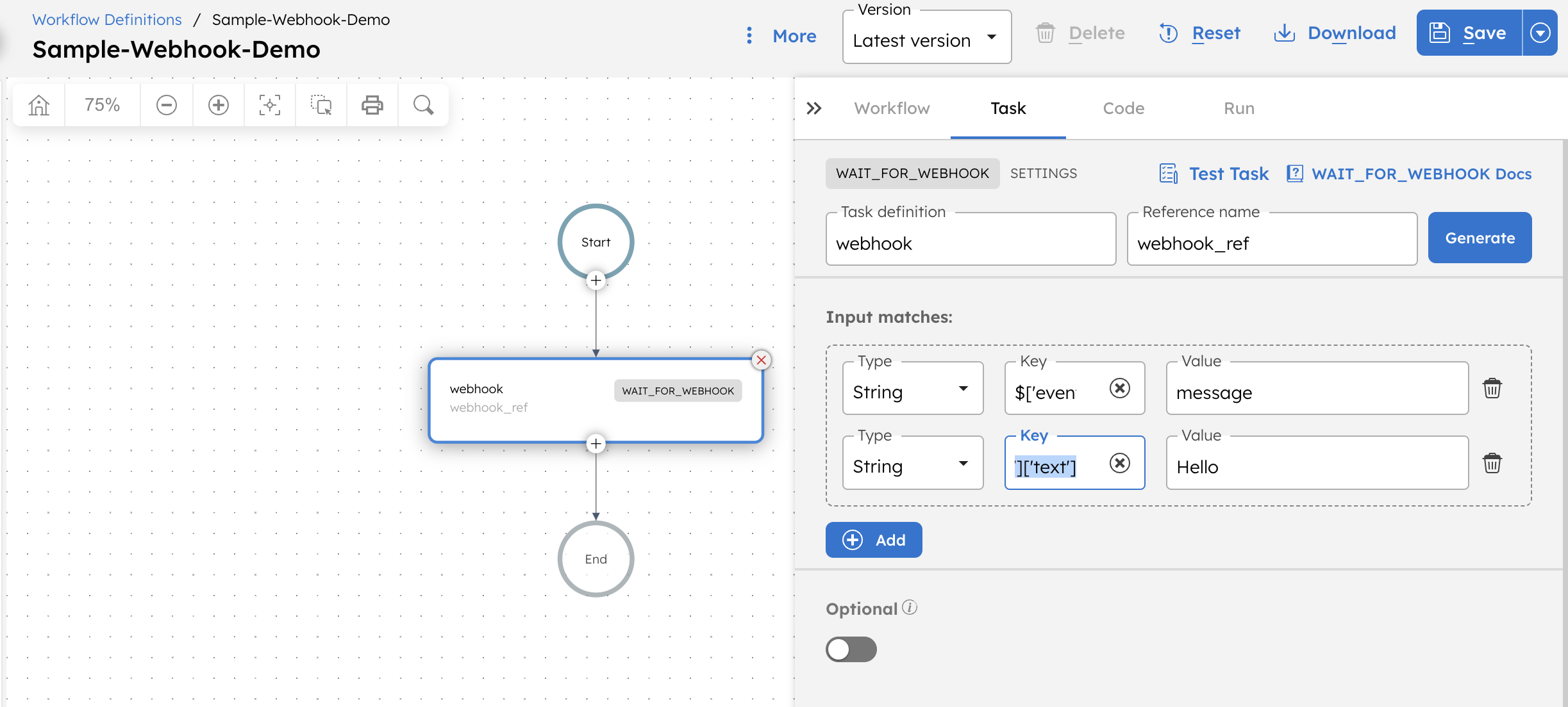 Creating workflow to receive events from Webhook