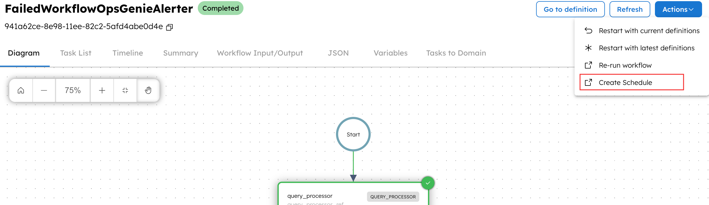 Creating workflow schedules from completed execution