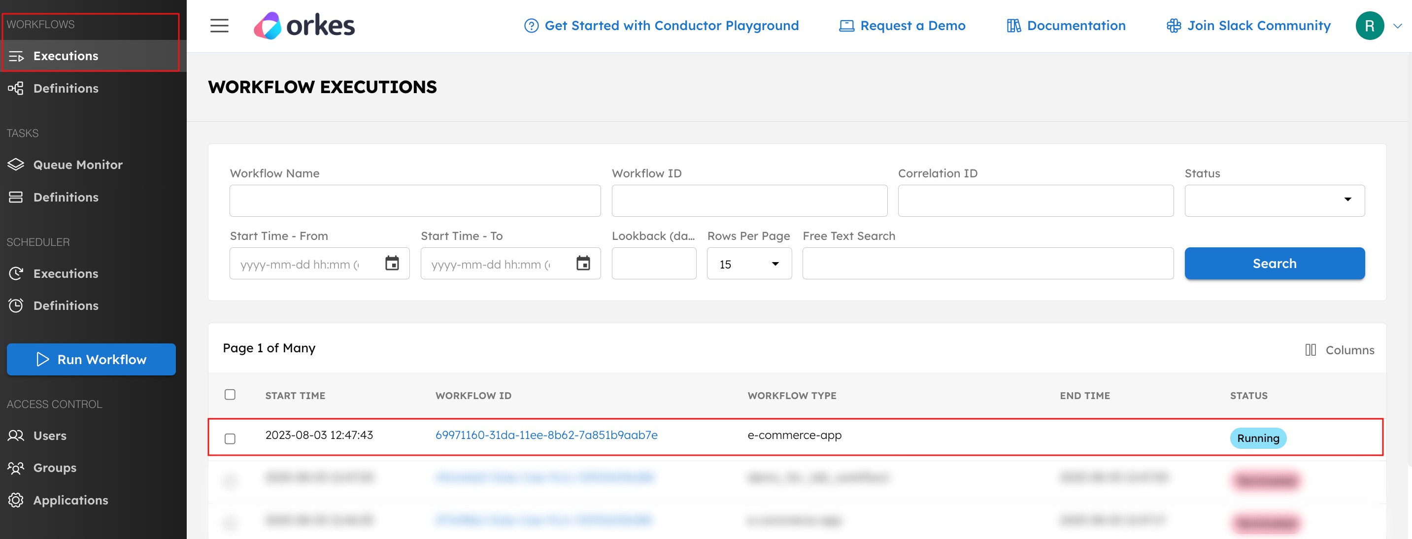 Viewing Workflow Executions from Conductor UI
